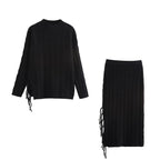 Women's Winter Tassel Knitted Plait Cardigan and Skirt Two-Piece Set