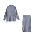 Women's Winter Tassel Knitted Plait Cardigan and Skirt Two-Piece Set