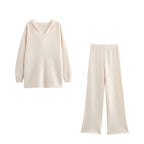 Hooded Pullover Knitwear Wide Leg Pants Suit Two-Piece Set