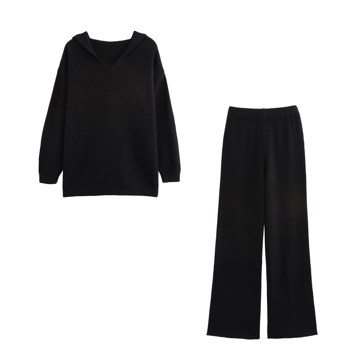 Hooded Pullover Knitwear Wide Leg Pants Suit Two-Piece Set
