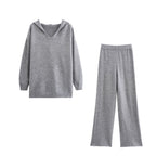 Hooded Pullover Knitwear Wide Leg Pants Suit Two-Piece Set