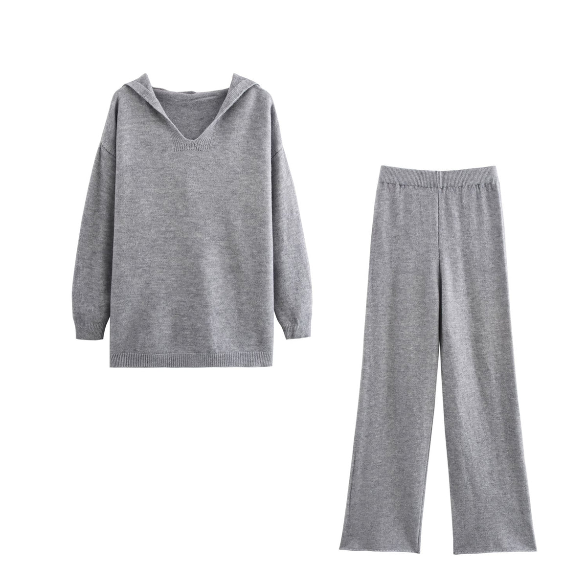 Hooded Pullover Knitwear Wide Leg Pants Suit Two-Piece Set
