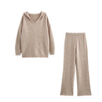 Hooded Pullover Knitwear Wide Leg Pants Suit Two-Piece Set