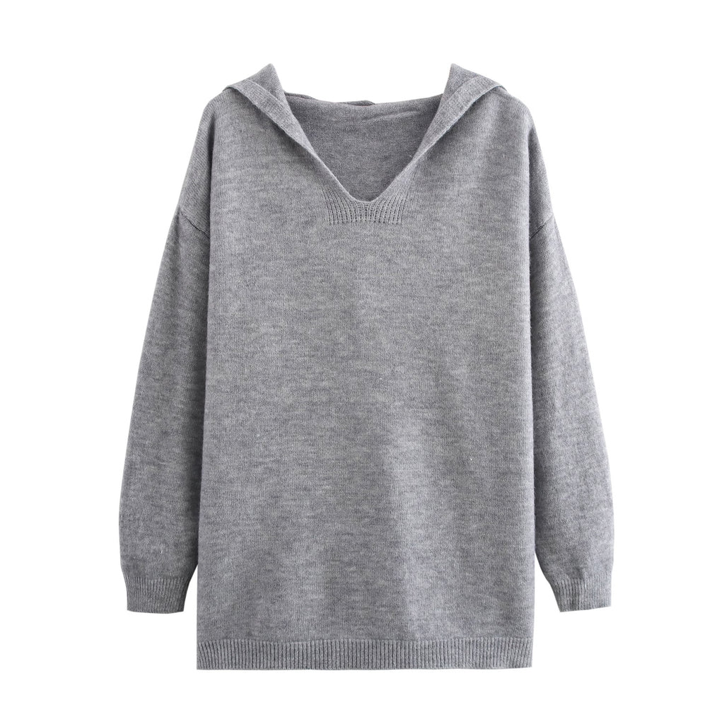 Hooded Pullover Knitwear Wide Leg Pants Suit Two-Piece Set