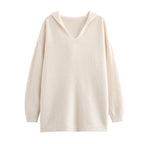 Hooded Pullover Knitwear Wide Leg Pants Suit Two-Piece Set