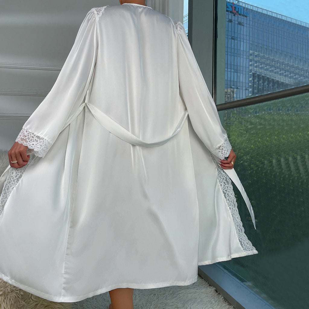Women's Satin Sleepwear Lace Light Luxury Long-Sleeve Cool Sleepwear