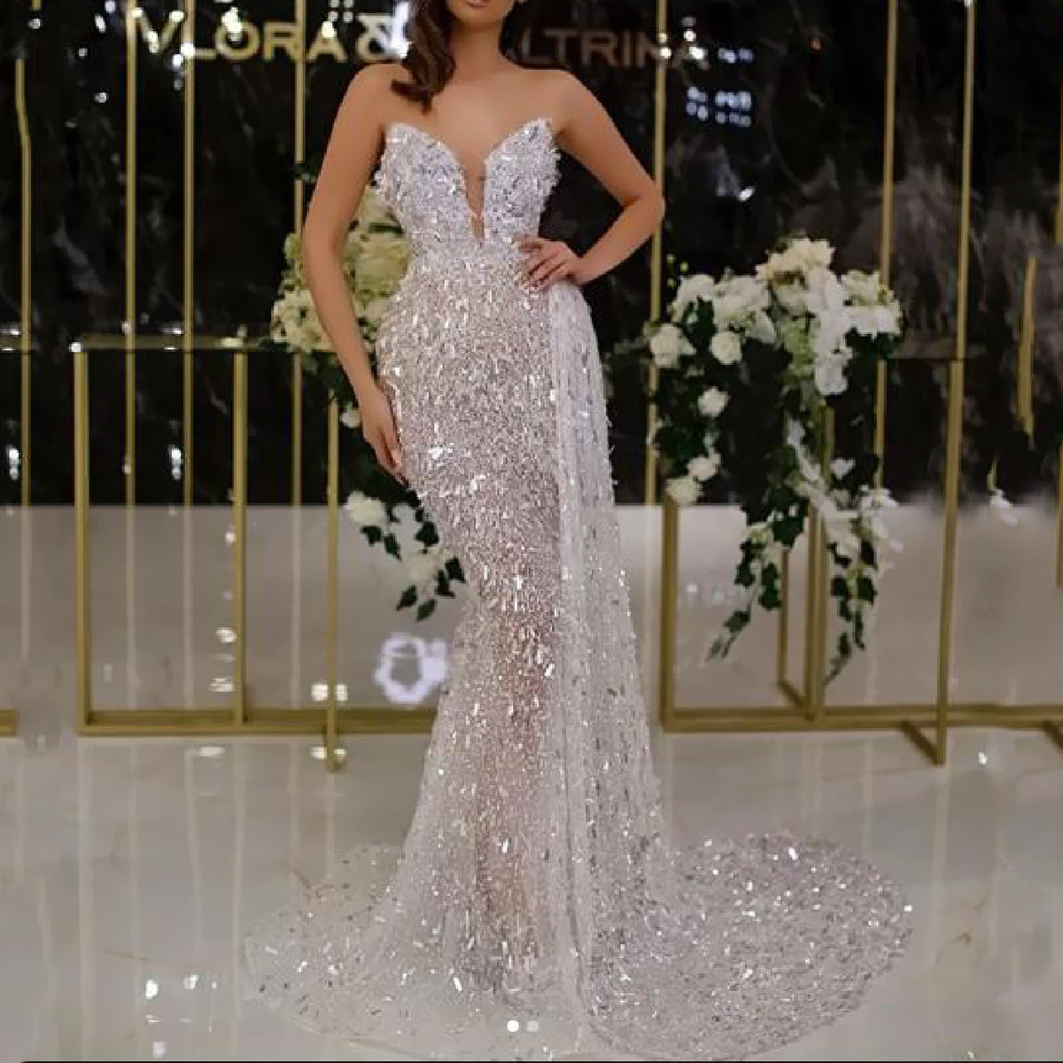 V neck Silver Suspenders Dress