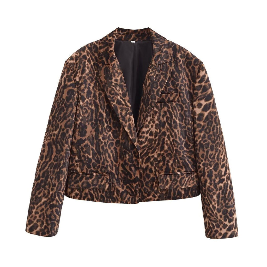 Women's Animal-Print Cropped Blazer & Skirt Two-Piece Set