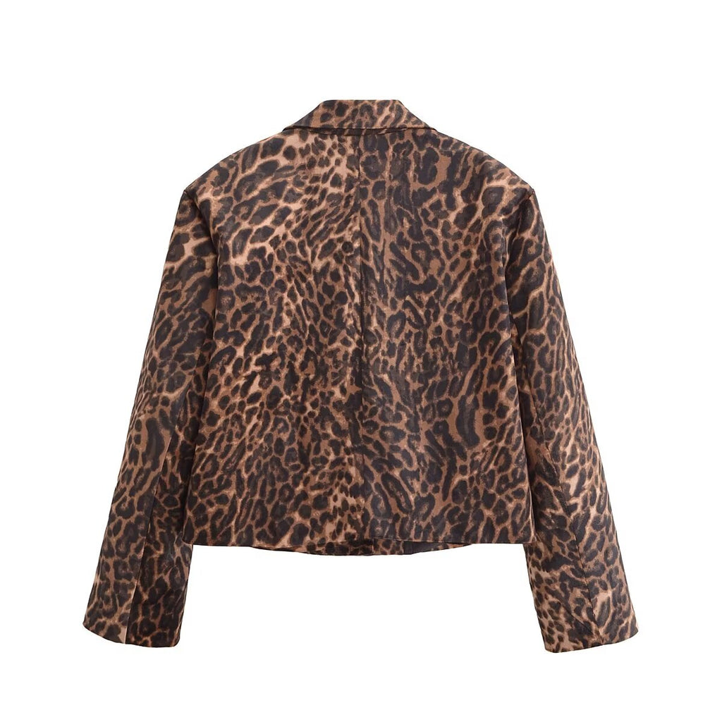 Women's Animal-Print Cropped Blazer & Skirt Two-Piece Set