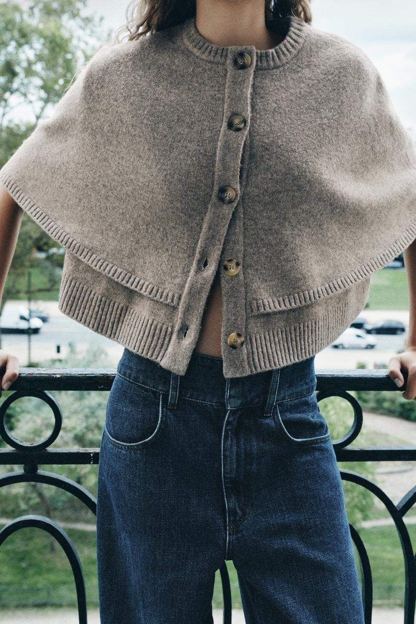 Women's Cloak Design Round-Neck Short-Sleeve Knitted Coat
