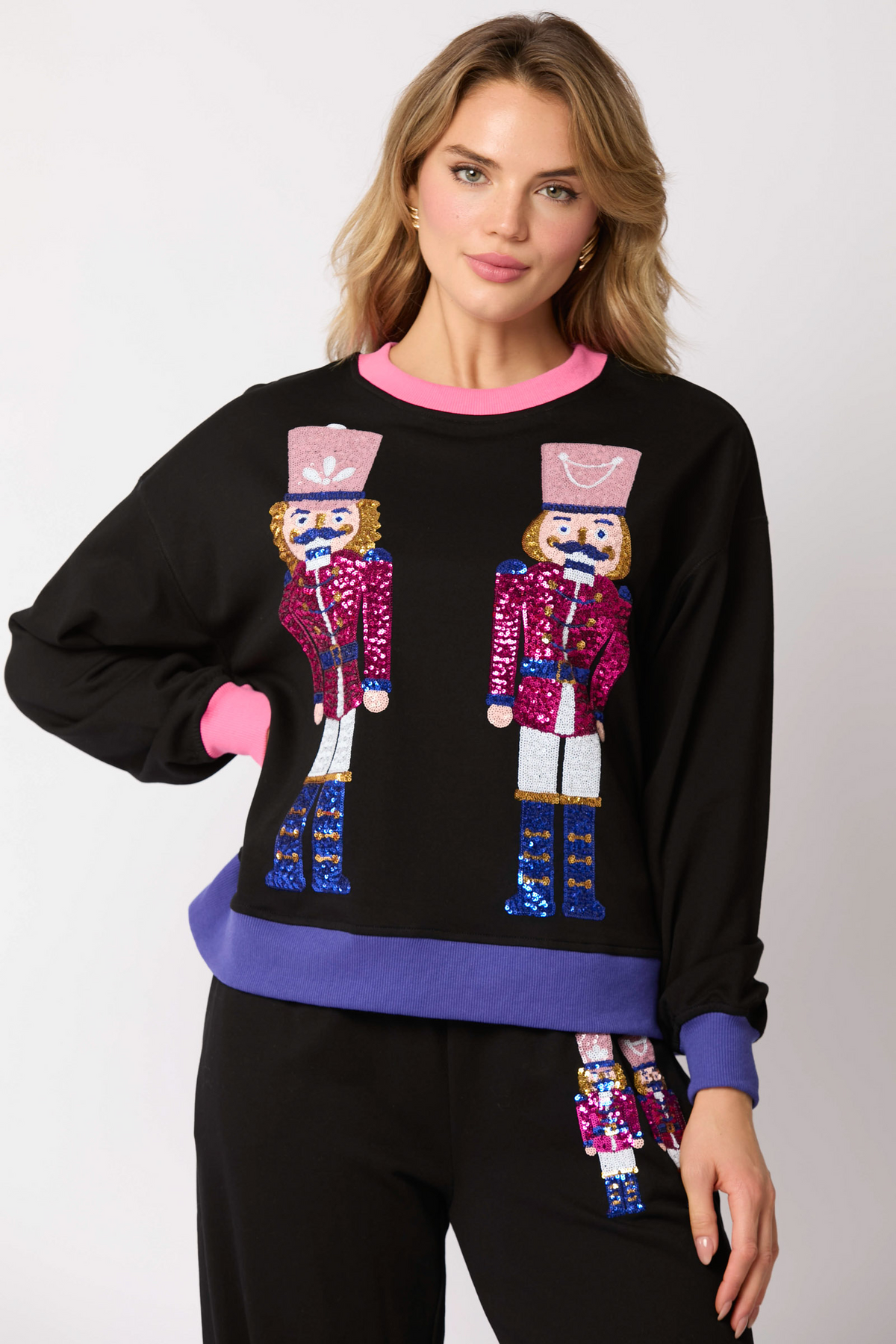 Women's Autumn Winter Christmas Soldier Color Blocking Sequin Casual
