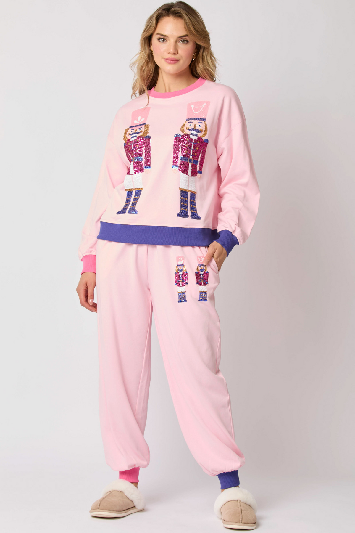 Women's Autumn Winter Christmas Soldier Color Blocking Sequin Casual