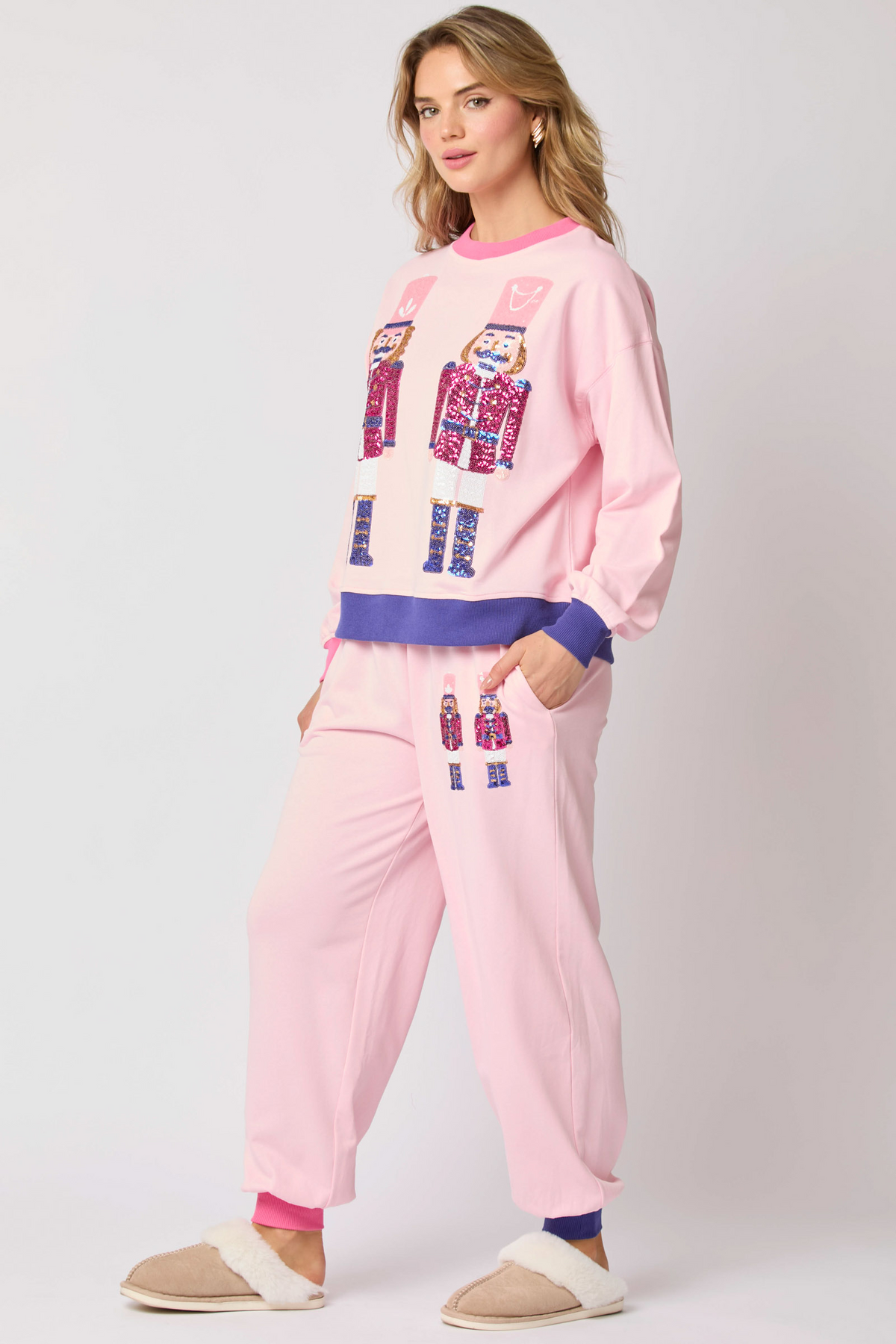 Women's Autumn Winter Christmas Soldier Color Blocking Sequin Casual