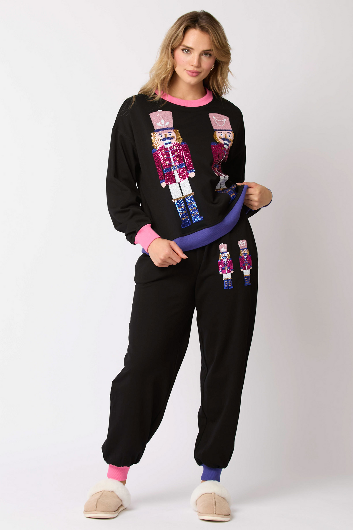 Women's Autumn Winter Christmas Soldier Color Blocking Sequin Casual