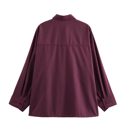 Women's Fall Women Clothing Stylish Simple Casual Poplin Raglan Sleeve Shirt