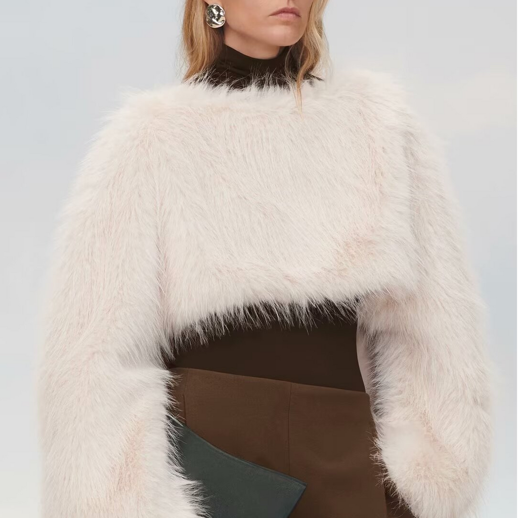 Women's Solid Color Long Sleeve Artificial Fur Effect Top