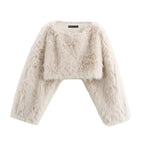 Women's Solid Color Long Sleeve Artificial Fur Effect Top