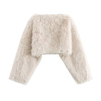 Women's Solid Color Long Sleeve Artificial Fur Effect Top
