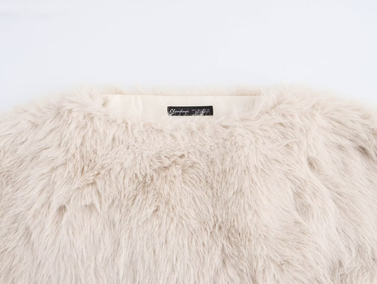 Women's Solid Color Long Sleeve Artificial Fur Effect Top