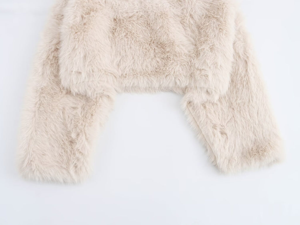 Women's Solid Color Long Sleeve Artificial Fur Effect Top