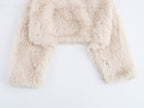 Women's Solid Color Long Sleeve Artificial Fur Effect Top