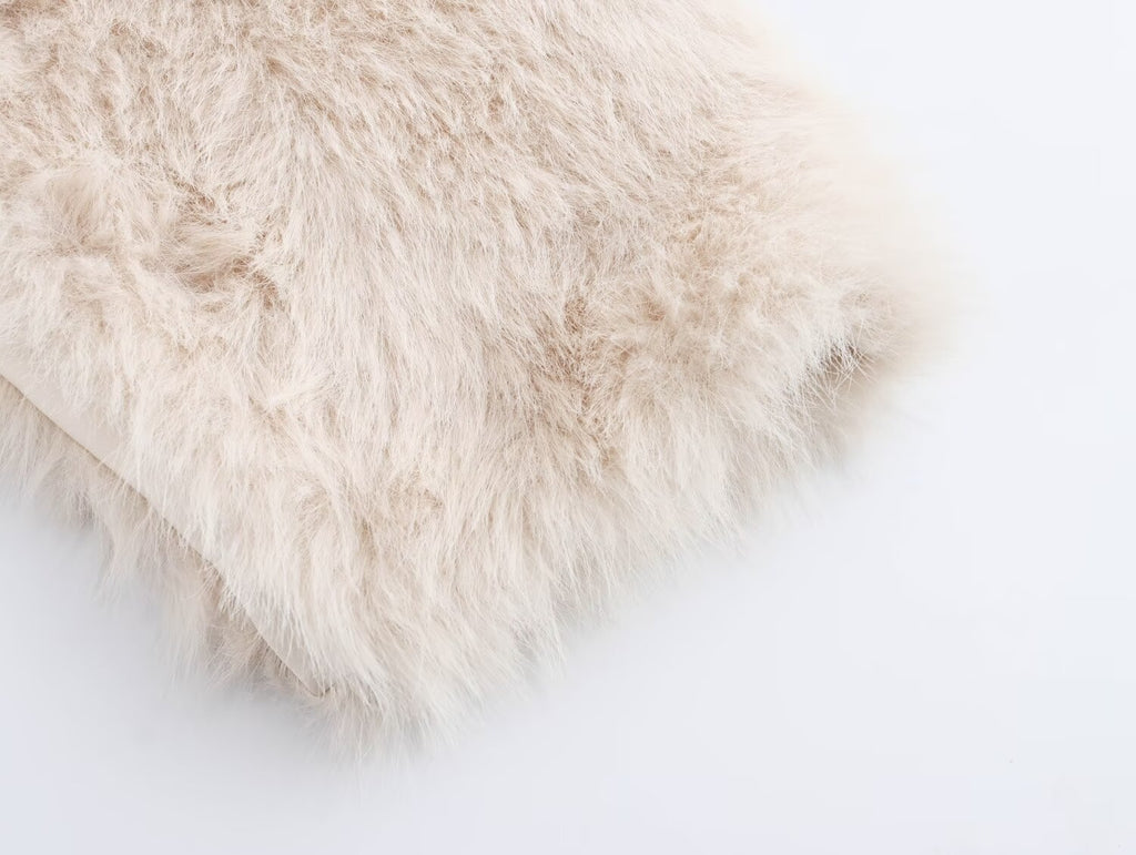 Women's Solid Color Long Sleeve Artificial Fur Effect Top