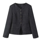Women's Fall Tweed Plaid Waist Blazer and Skirt Two-Piece Set