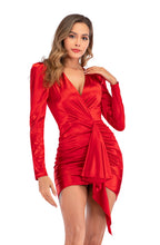 Women's Popular Women Clothing Spring Autumn Long Sleeve Sexy V-Neck Party Red Dress