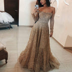 Women's Long Autumn Winter Shiny Off Shoulder Long Sleeve Dress