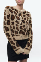 Women's Clothing Animal Pattern Jacquard Artificial Fur Knitted Coat