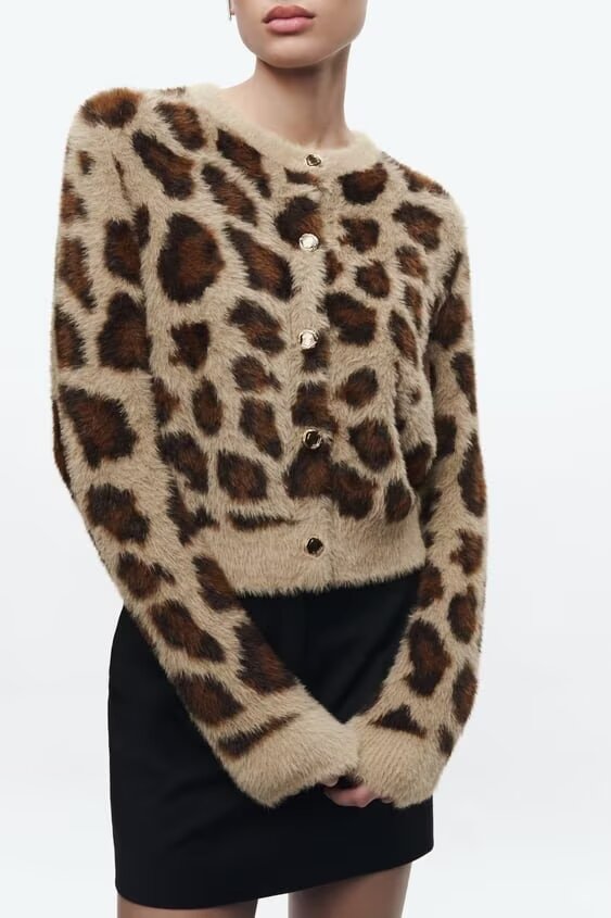 Women's Clothing Animal Pattern Jacquard Artificial Fur Knitted Coat