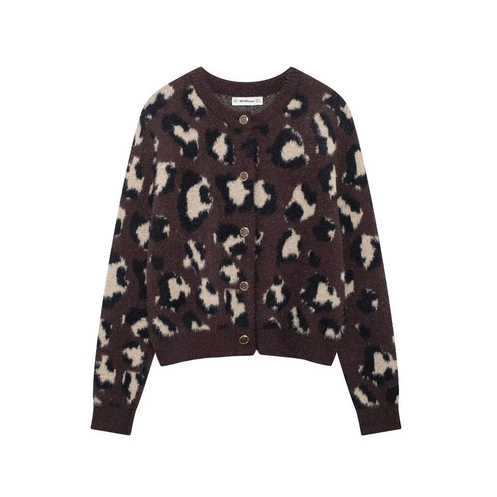 Women's Clothing Animal Pattern Jacquard Artificial Fur Knitted Coat