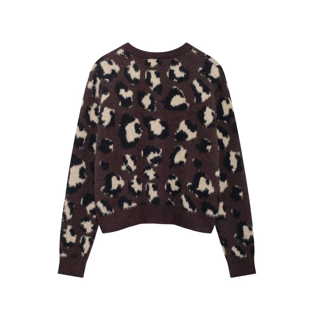 Women's Clothing Animal Pattern Jacquard Artificial Fur Knitted Coat
