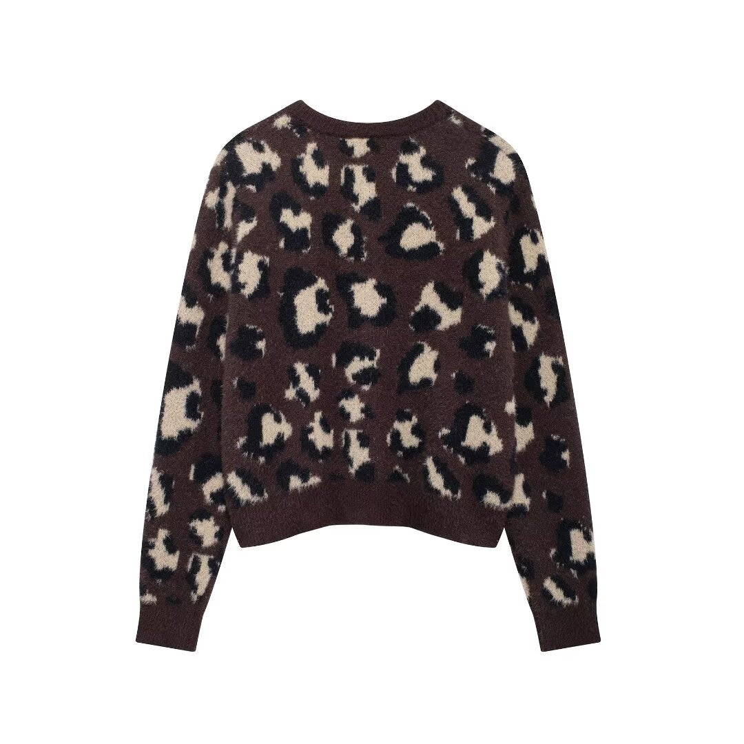 Women's Clothing Animal Pattern Jacquard Artificial Fur Knitted Coat