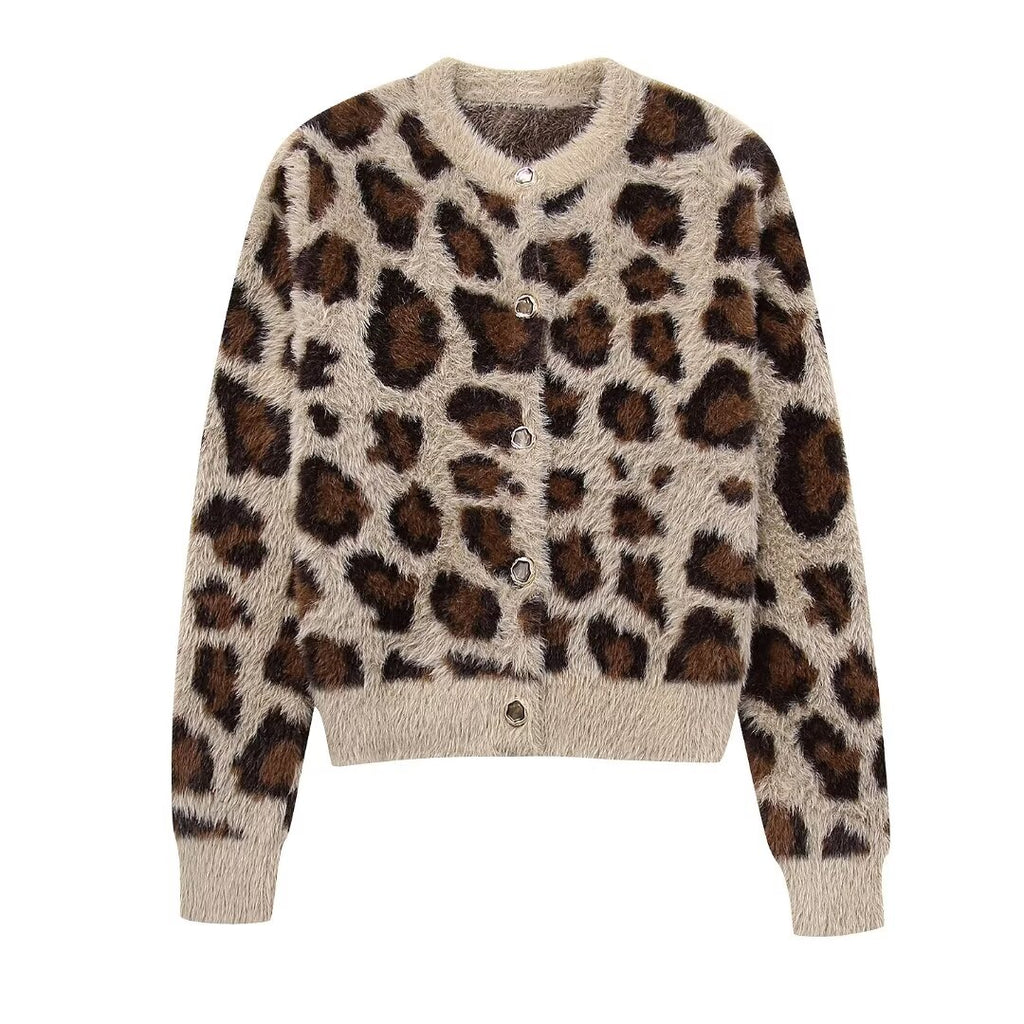 Women's Clothing Animal Pattern Jacquard Artificial Fur Knitted Coat