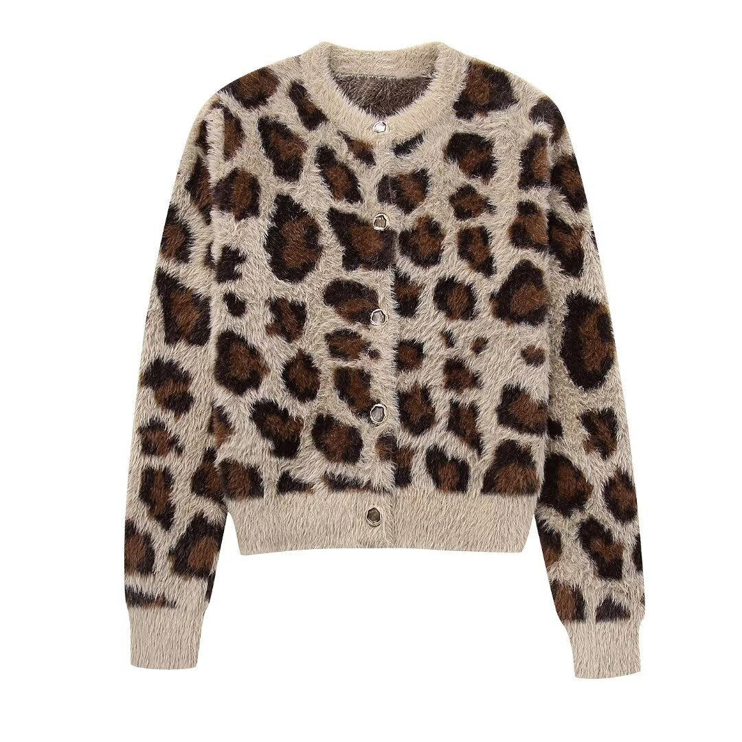 Women's Clothing Animal Pattern Jacquard Artificial Fur Knitted Coat