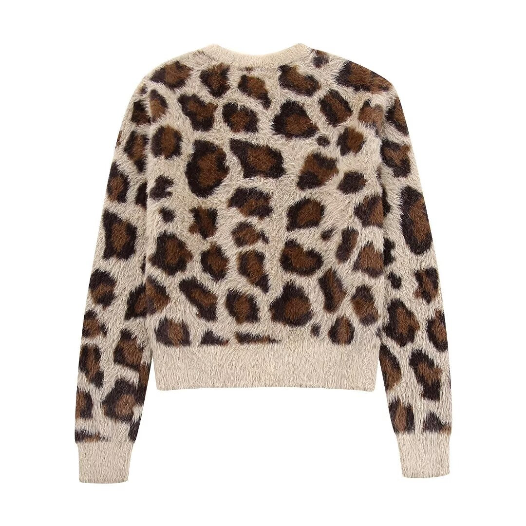 Women's Clothing Animal Pattern Jacquard Artificial Fur Knitted Coat