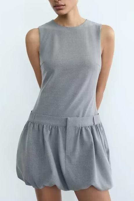 Women's Wide Swing Crew Neck Sleeveless Short Version Dress