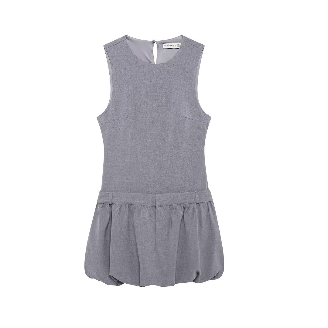 Women's Wide Swing Crew Neck Sleeveless Short Version Dress