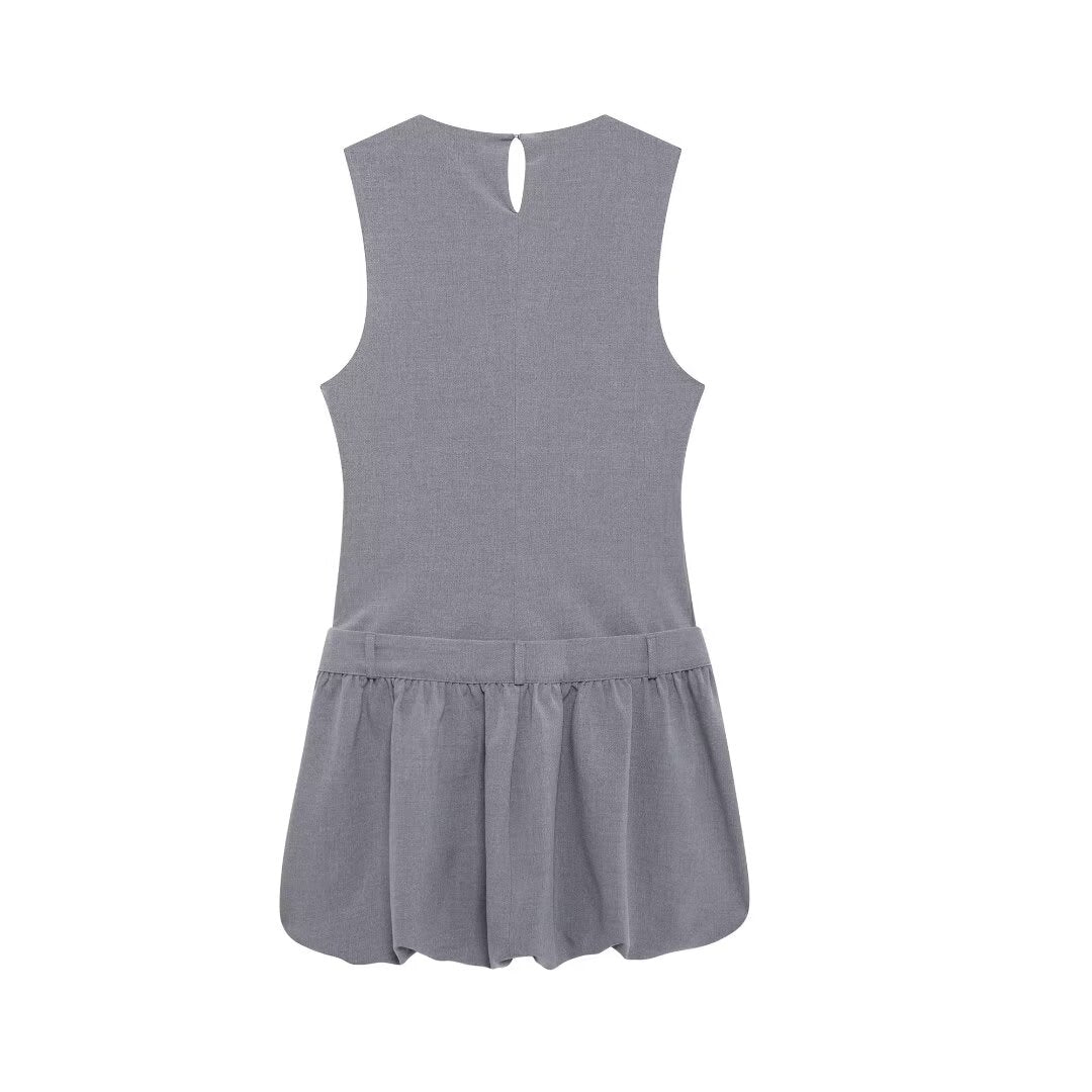 Women's Wide Swing Crew Neck Sleeveless Short Version Dress