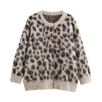 Women's Fall Stylish Simple Leopard Print Button Decoration Sweater