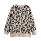 Women's Fall Stylish Simple Leopard Print Button Decoration Sweater