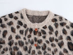 Women's Fall Stylish Simple Leopard Print Button Decoration Sweater