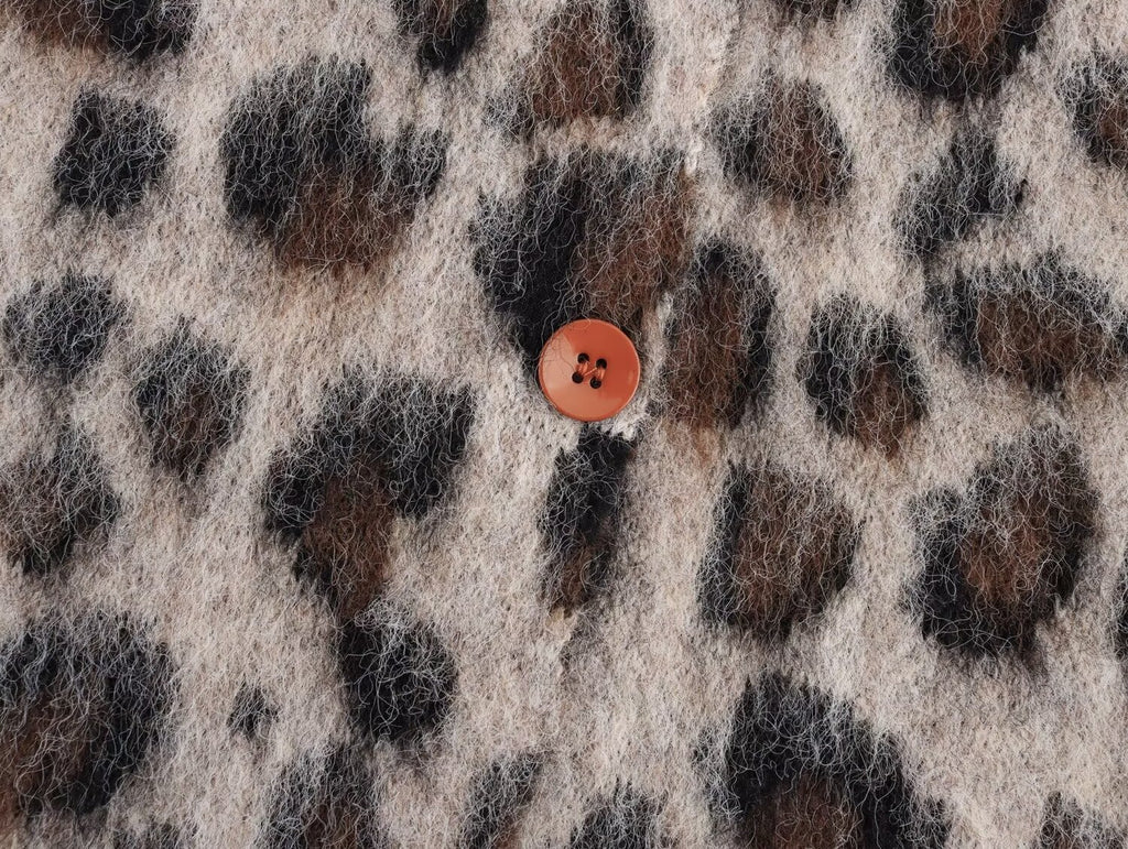 Women's Fall Stylish Simple Leopard Print Button Decoration Sweater
