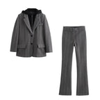 Hooded Stitching Herringbone Twill Current Coat Flared Leggings Pant Set