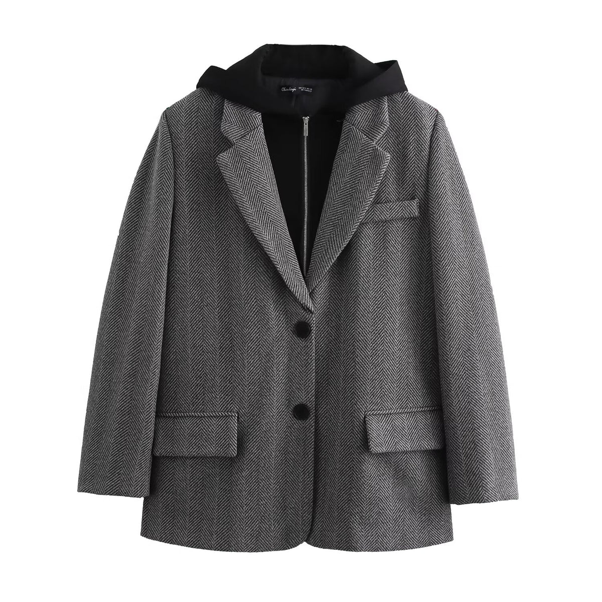 Hooded Stitching Herringbone Twill Current Coat Flared Leggings Pant Set