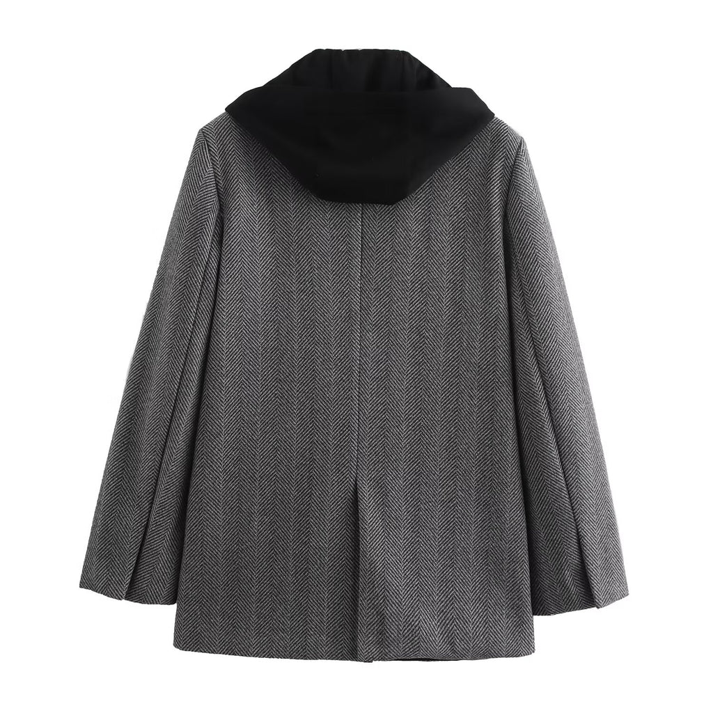 Hooded Stitching Herringbone Twill Current Coat Flared Leggings Pant Set