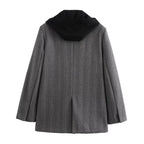 Hooded Stitching Herringbone Twill Current Coat Flared Leggings Pant Set