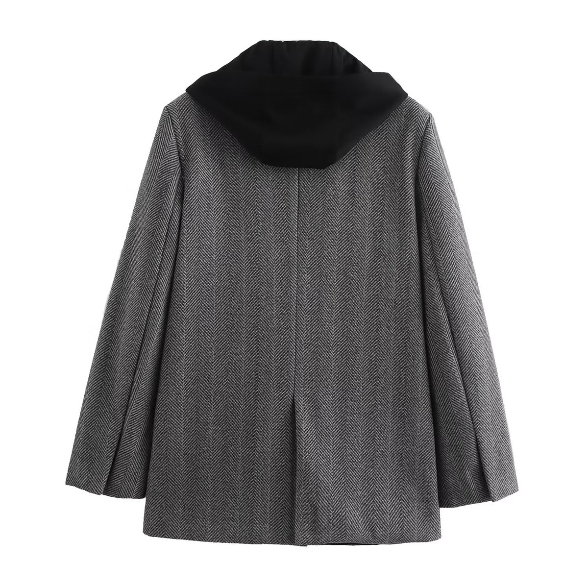 Hooded Stitching Herringbone Twill Current Coat Flared Leggings Pant Set