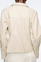 Women's Fall Women Clothing Stylish Simple Faux Leather Slim Shirt